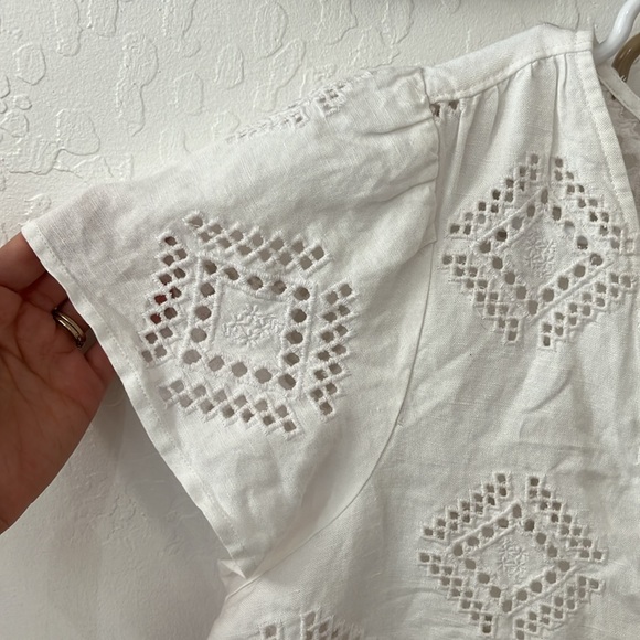 NWT Madewell Linen White Short Sleeve Eyelet Flutter Button Down Top Small - Picture 4 of 7